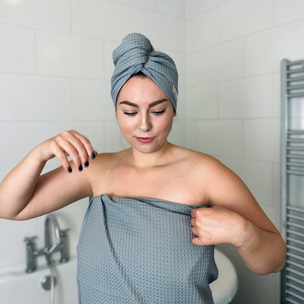 Woman within hot sale towel wrap